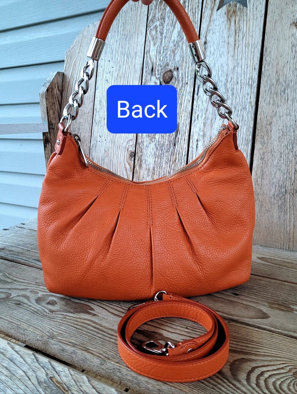 *Rare* Y2K Michael Kors Orange Pebbled Leather Top Carry Or Shoulder Handbag - Picture 10 of 11